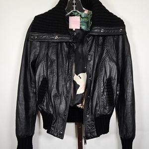 Ted Baker bomber Jacket Leather Slim Fit Firm XS